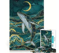 Whale Under The Moon Digital Jigsaw Puzzles 1000 Mental Focus Game Precision Cut Smooth Edges Meaningful Connection Building Game (50x75cm)
