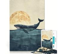 Whale Under The Moon Jigsaw Puzzles1000 Pieces Recall Skill Fun Professional Grade Cutting Thoughtful Gift for Mind Activity (38x26cm)