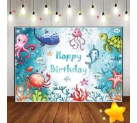 Whale Under The Sea Ocean Crab Blue Nautical Custom Birthday Backdrop Background Party Decoration Photo Game Boy Baby Shower