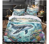 Whale Underwater Comforter Cover 3D Print Premium 3PCs Bed Set Hidden Zipper fantasy Ocean Scene Duvet Cover Ultra Soft Breathable for Teens Kids Girls Boys Women Adults Youth Super king（260x220cm）