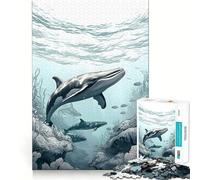 Whale Underwater Jigsaw Puzzles 1000 Mental Focus Game Precision Cut Smooth Edges Meaningful Connection Building Game (38x26cm)