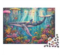 Whale Underwater Scene-Colorful Ocean Art Style 1000 Piece Jigsaw Puzzles for Adults in Vibrant Colours Colourful Jigsaws As An Aesthetic Jigsaw Puzzle for Home Decor Puzzle 70x50cm/1000pcs