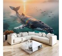 Whale Underwater Wall Mural 3D Effect Coral Nature Non-Woven Self-Adhesive Wallpaper Living Room Bedroom Home Decor TV Background Large Art Wall Painting 122x91 cm