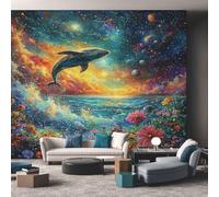 Whale Wallpaper - Fantasy Magical Galaxy Floral Wall Mural - Wall Murals for Living Room Bedroom - Photo Wallpaper & Home Decor Art - 450 x 315 cm A-2410
