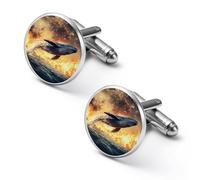 Whale War Fire Water Mens Classic Cufflinks Custom Shirt Cuff Links Jewelry Accessories for Business Wedding 0.7" 0.8"