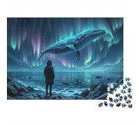 Whale Watching Aurora Borealis 1000-Piece Puzzle for Adults, 38x26cm/1000pcs, Clean White Cardboard for Sorting; An At-home Challenge for Leisure Time
