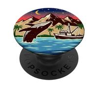 Whale Watching Crew Retro Vintage Humpback Whale Lover Ocean PopSockets Adhesive PopGrip