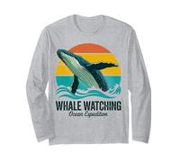 Whale Watching Ocean Expedition Retro Sunset Humpback Whale Long Sleeve T-Shirt