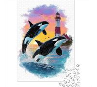 Whale Watching Sunset Lighthouse 70x50cm 1000pcs Jigsaw Puzzle, 1000 Piece | For piece-by-piece progress: 1000-piece jigsaw puzzle for adults; with 1000 pieces to keep the challenge engaging.