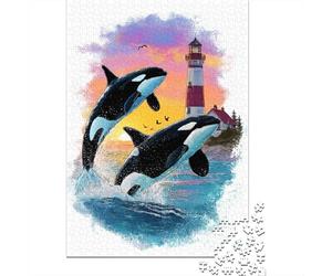 Whale Watching Sunset Lighthouse 70x50cm 1000pcs Jigsaw Puzzle, 1000 Piece | For piece-by-piece progress: 1000-piece jigsaw puzzle for adults; with 1000 pieces to keep the challenge engaging.
