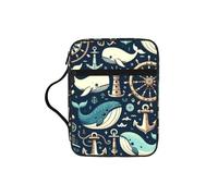 Whale-Wheel Bible Cover Case with Handle, Water-Resistant Oxford Fabric Bible Bag Organizer with Zipper Pockets for Church