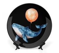 Whale with Balloon Watercolor Ceramic Decorative Plates for Display Ornaments with Stand for Kitchen Home Decor