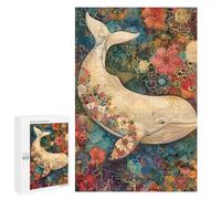 Whale with Flowers Art Print Puzzle 1000 Teile Schwer Puzzle Spielzeug Lernspiel Impossible Herausforderungsspielzeug Für Erwachsene Kinder 1000 PCS