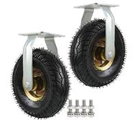 whalebee 2 Pcs Steel Plate Rubber Wheel Industrial Caster Swivel Caster, Fixed Caster, 150/200/250mm Pneumatic Caster Wheels, Heavy Duty Steel Hub With Double Ball Bearing