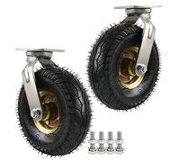 whalebee 2 Pcs Steel Plate Rubber Wheel Industrial Caster Swivel Caster, Fixed Caster, 150/200/250mm Pneumatic Caster Wheels, Heavy Duty Steel Hub With Double Ball Bearing