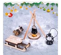 WhaleO Miniature Dollhouse Gnome Accessories Christmas, Gnome Sledge Wooden Fire Pit Miniature Christmas Campfire Nativity Accessories Gnome Door Accessories
