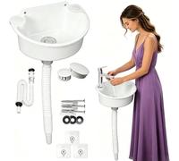 WhaleO Small Plastic Sink, Hanging Sink, Small Sink with Hose and Drain Plug and Drainage Accessories, Semi-Circle Curved Sink for Camping, Garden, Basement, Construction Sites Toilet