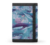 Whales and Dolphins Tri-fold Leather Wallet for Men with Slim Wallets for Men with 1 ID and 8 Slots