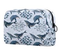 Whales and Groups of Fish Cosmetic Bag for Women, Travel Toiletries Bags Large Makeup Handy Pouch Organiser Bag with Zipper