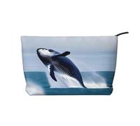 Whales at sea Corduroy cosmetic bag - travel storage bag, can hold lipstick, powder and other cosmetics