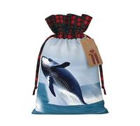 Whales At Sea Holiday Printed Drawstring Pouch S, Polyester Holiday Storage Pouch With Tag