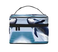 Whales at sea Multifunctional portable cosmetic bag with internal and external layered design, easy to organize various supplies.