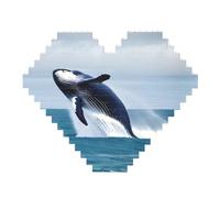 Whales at sea Print Building Brick Block Puzzle - Heart Shaped Picture Puzzles, Wooden Picture Jigsaw Puzzles