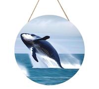 Whales at Sea Round Wood Panel Painting 12in. Exquisite Artwork, Environmentally Friendly Wood, an Elegant Choice for Home Decoration.