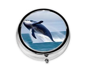 Whales at Seaa Small Three-Compartment Medicine Box That Can Be Placed in Your Pocket Or Purse and Can Store Vitamins.