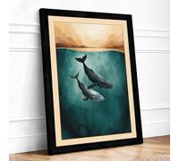 Whales at the Divide Coastal Framed Wall Art Print A4 (29.7×21cm) Black, Wall Decor for Living Room, Bedroom, Office & Home, Ready to Hang, Art Gift