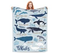 Whales Blanket Ocean Poster Blanket for Women Whales Gifts for Dolphin Lover, Warm Soft Fuzzy Whales Throw Blanket Whales Decor 80" x 60"