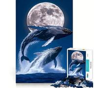 Whales Breaching Under The Moonlight 1000-piece Jigsaw Puzzles Brain Focus Game Expert Cutting Craftsmanship Fascinating Hobby for Idle Moments (38x52cm)