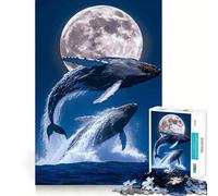 Whales Breaching Under The Moonlight 1000 Piece Jigsaw Puzzles Mind Challenge Toy High Precision Die Cut Amusing Challenge for Waiting Time (50x75cm)