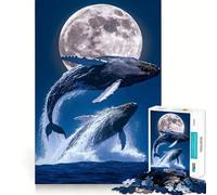 Whales Breaching Under The Moonlight 1000 Piece Jigsaws Creative Skill Toy Tight Lock No Loose Pieces Bonding Activity for Loved Ones (38x26cm)