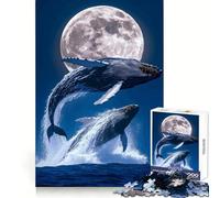 Whales Breaching Under The Moonlight 1000 Pieces Jigsaw Puzzles for Teenagers Smart Exercise Leisure Activity Seamless Lock Birthday Gift (50x75cm)