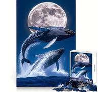 Whales Breaching Under The Moonlight Adults Puzzles 1000 Piece Jigsaws Strategic Think Mindful Escape Precise Fit Nice Gift (38x26cm)