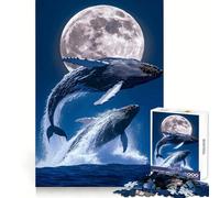 Whales Breaching Under The Moonlight Jigsaw Puzzle for Adults 1000 Pieces Creative Think Stress Relief Fun Exact Edges Thoughtful Xmas (38x52cm)