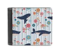 Whales Flowers Japanese Men's Wallets Minimalist Bifold Wallet Leather Card Cases Casual Coin Purse