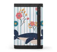 Whales Flowers Japanese Men's Wallets Minimalist Trifold Wallet Polyester Card Cases Casual Coin Purse