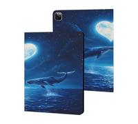 Whales Heart Moon Printed Tablet Cases Compatible with iPad Series Slim Trifold Stand Protective Cover