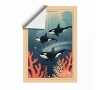 Whales in Blue Depths Coastal Unframed Wall Art Print A4 (29.7×21cm), Wall Decor for Living Room, Bedroom, Office & Home, Art Gift