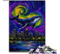 Whales in The Night Sky Jigsaw Puzzles for Teenagers, Family Activity Fun at Home Activities, Birthday Present,Travel Gifts (26x38cm)