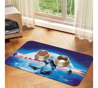 Whales Jump Out Patterned Pet Feeding Mat with Water-Absorbing PU Top & Rubber Base - Anti-Slip Dog Cat Food Mat for Cats, Dogs & Pets, 40x60cm