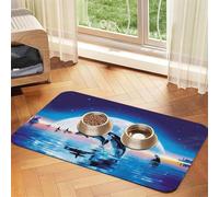 Whales Jump Out Patterned Pet Feeding Mat with Water-Absorbing PU Top & Rubber Base - Anti-Slip Dog Cat Food Mat for Cats, Dogs & Pets, 40x60cm