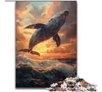 Whales Jumping at Sunset 1000 Piece Jigsaw Puzzles for Adults Gifts, Suitable for Ages 14 And Up Toy Wall Decor Birthday And Unique Gifts (50x75cm)