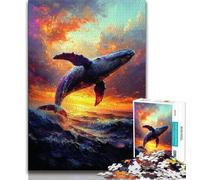 Whales Jumping at Sunset 1000 Piece Jigsaw Puzzles for Adults,Help The Brain Exercise Addictive Toys to Cultivate Patience A Work of Art (38x26cm)