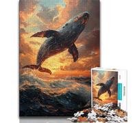 Whales Jumping at Sunset Adult Puzzles 1000 Pieces,Help The Brain Exercise Addictive Toys to Cultivate Patience Parent-child Interaction (38x26cm)