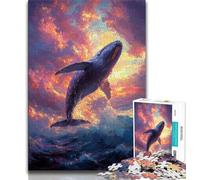 Whales Jumping at Sunset Jigsaw Puzzles for Adults 1000 Piece Puzzle,Educational Games Home Decoration Deal As Gifts for The Whole Family (38x26cm)