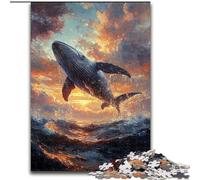 Whales Jumping at Sunset Jigsaw Puzzles for Adults 1000 Pieces, Suitable for Ages 14 And Up Improve Memory Gifts Ideas (50x75cm)