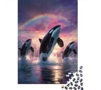 Whales Jumping Rainbow Jigsaw Puzzles Puzzles for Adults Kids. 1000 Piece Whimsical Challenge Toy Educational Game Home Decoration for Adults& Kids Age 14 Years Up 52x38cm/1000pcs